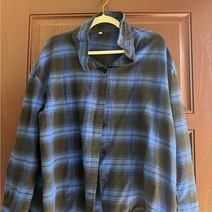 Blue and Black Plaid Button-Up Shirt